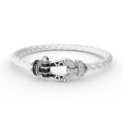 [⭐Aura ]FORCE LARGE HORSESHOE BLACK WHITE DIAMOND BRACELET SILVER