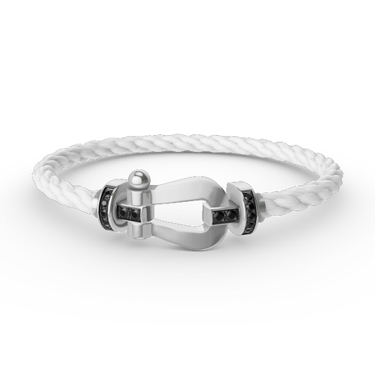 [⭐Aura ]FORCE LARGE HORSESHOE BLACK DIAMOND BRACELET SILVER