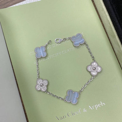 [⭐Aura ]New  CLOVER 5 MOTIF PURPLE CHALCEDONY BRACELET COLLECTION