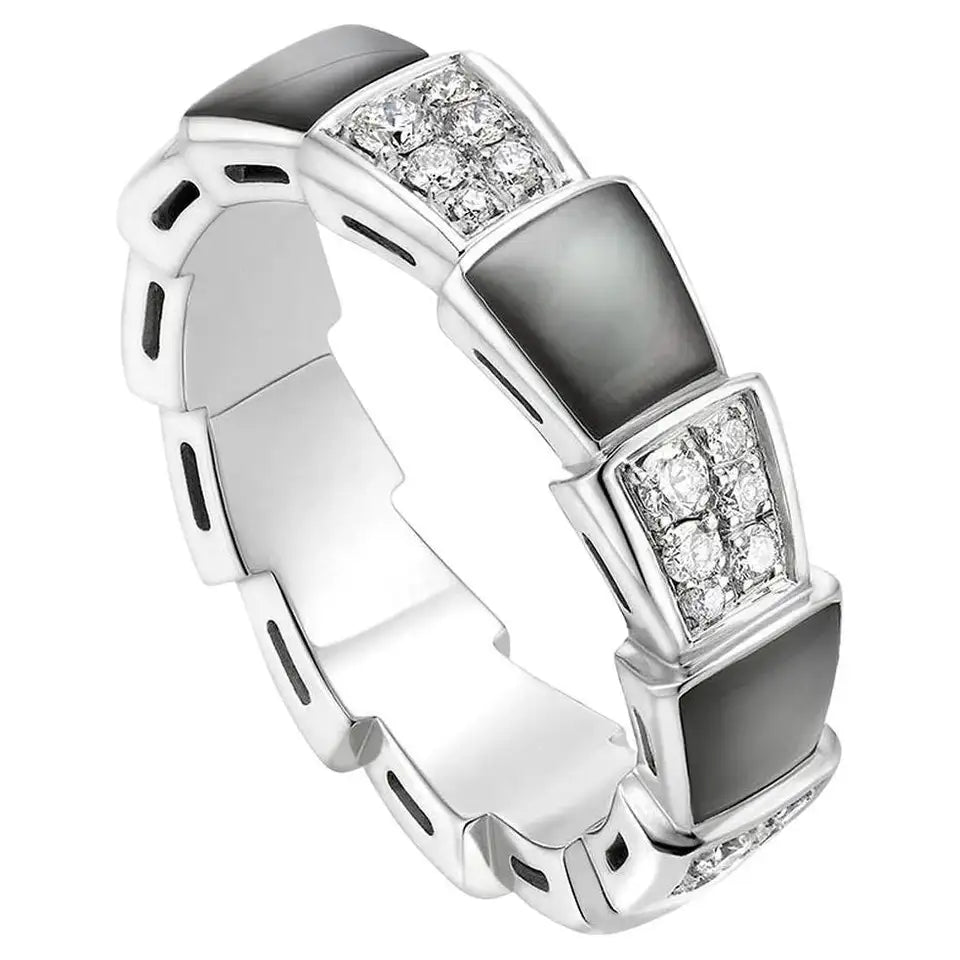 [⭐Veya]セルペンティ リング シルバー ダイヤモンド ブラックマザーオブパール 4mm