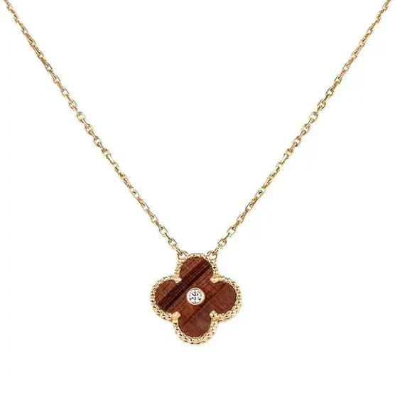 Aura CLOVER 15MM DIAMOND AND YELLOW TIGER'S EYE AGATE necklace