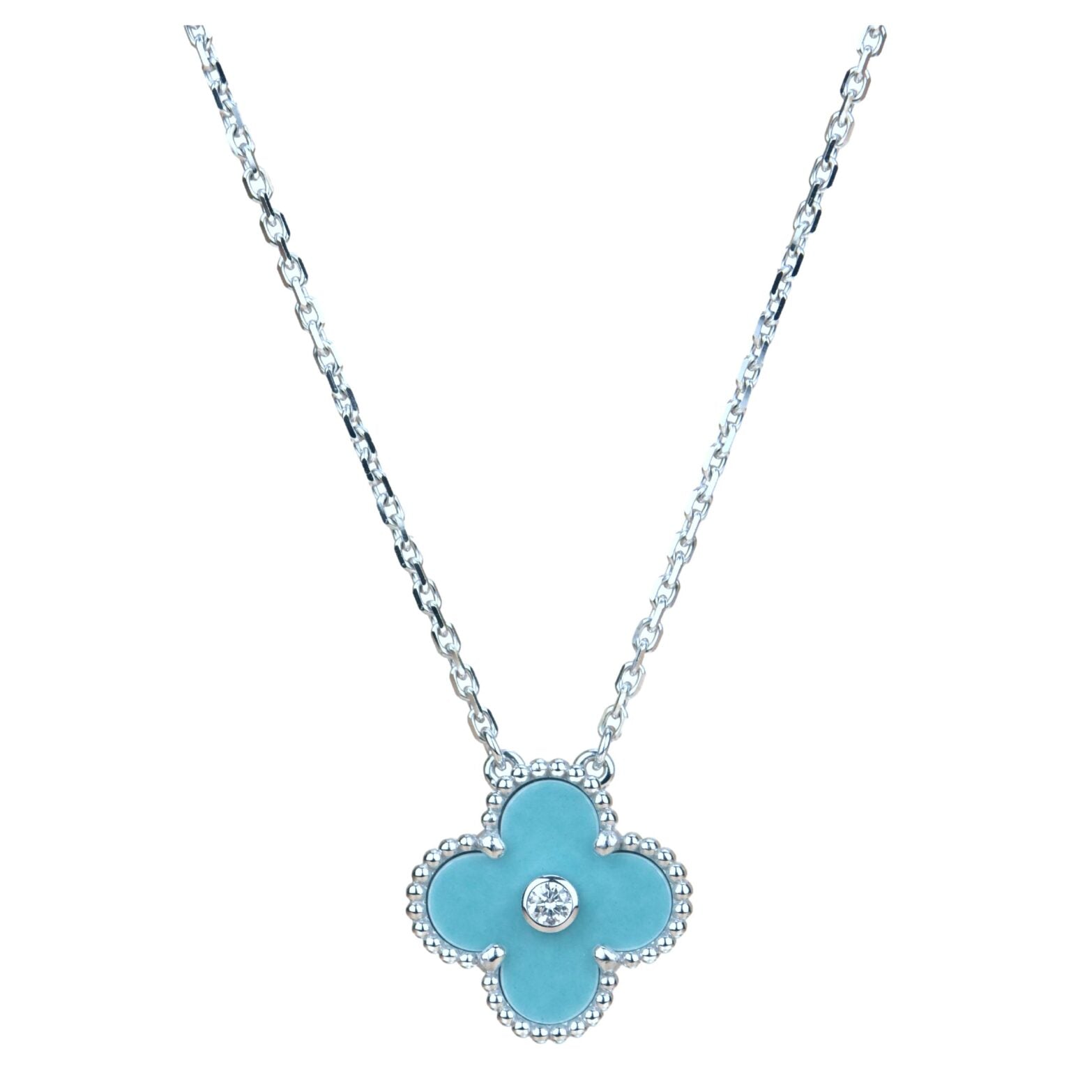Aura CLOVER 15MM DIAMANT SILBERPORZELLAN HALSKETTE SILBER