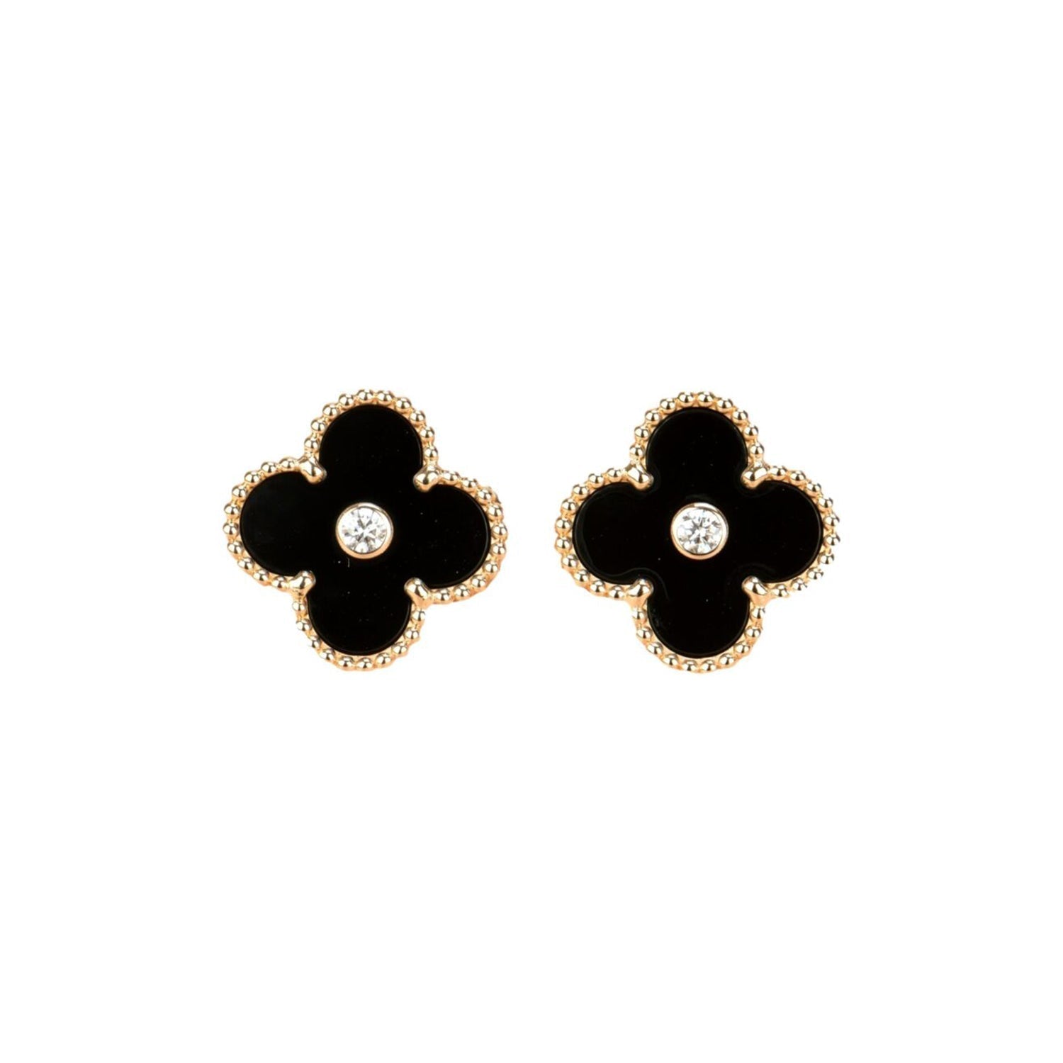 Aura CLOVER MEDIUM 1 MOTIFS ONYX DIAMOND EARRINGS