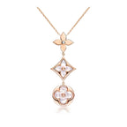 Aura COLOR BLOSSOM LARIAT NECKLACE PINK GOLD WHITE MOTHER PEARL AND DIAMOND