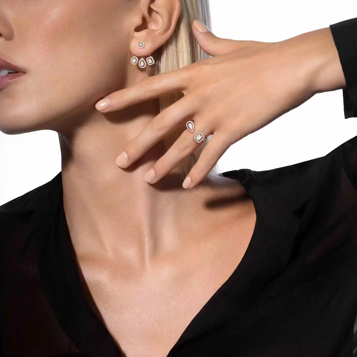 [Aura ] My Twin Trio  Diamond Earrings