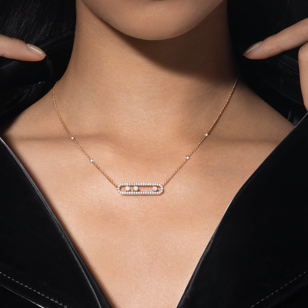 [Aura ]  Move Pave_ Rose Gold Diamond Necklace