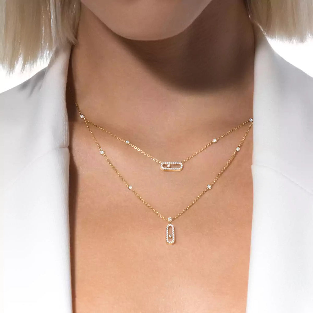 [Aura ] 2 Reihen Roségold Diamant Pave_ Halskette Move Uno