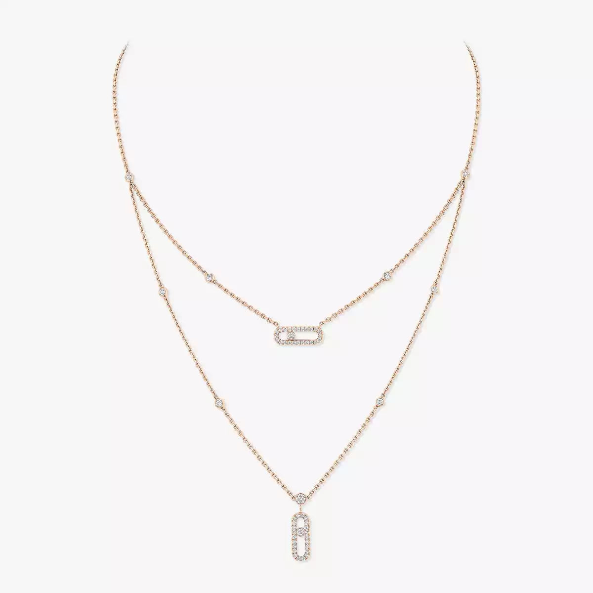 [Aura ] 2 Rows Rose Gold Diamond Pave_ Necklace Move Uno
