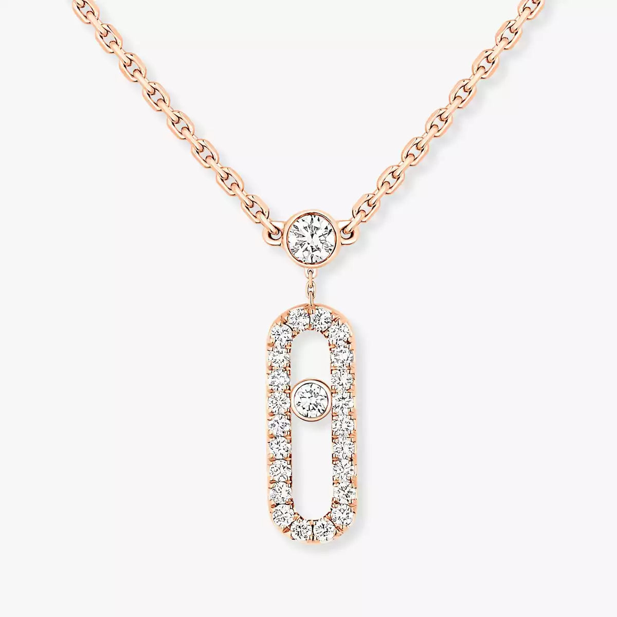 [Aura ] 2 Rows Rose Gold Diamond Pave_ Necklace Move Uno