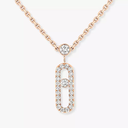 [⭐Aura ]2 Rows Rose Gold Diamond Pave_ Necklace Move Uno