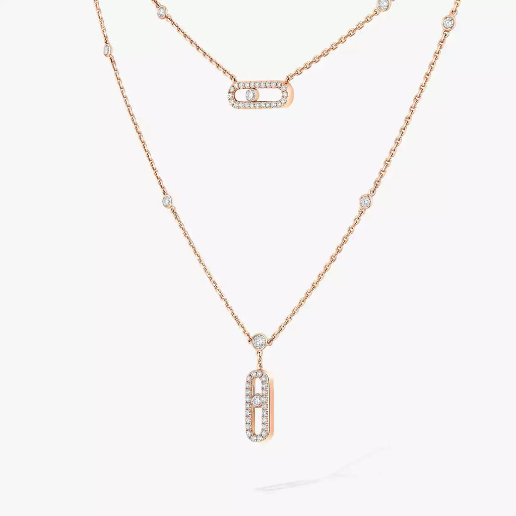 [Aura ] 2 Reihen Roségold Diamant Pave_ Halskette Move Uno