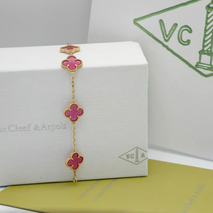 [⭐Aura]NEW CLOVER 5 MOTIFS PINK ENAMEL BRACELET