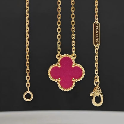 [⭐Aura] NEW CLOVER 15MM PINK ENAMEL NECKLACE