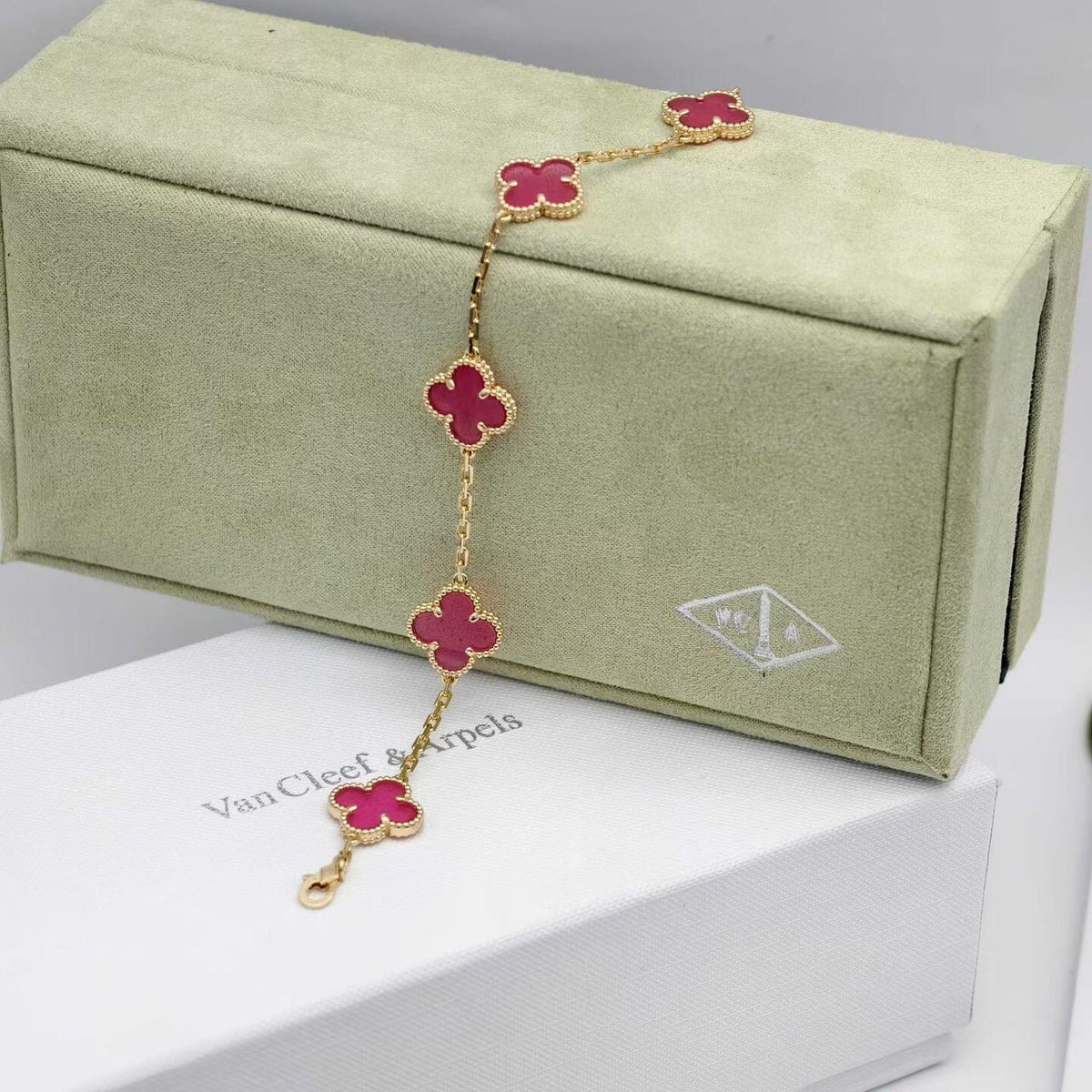 [⭐Aura]NEW CLOVER 5 MOTIFS PINK ENAMEL BRACELET