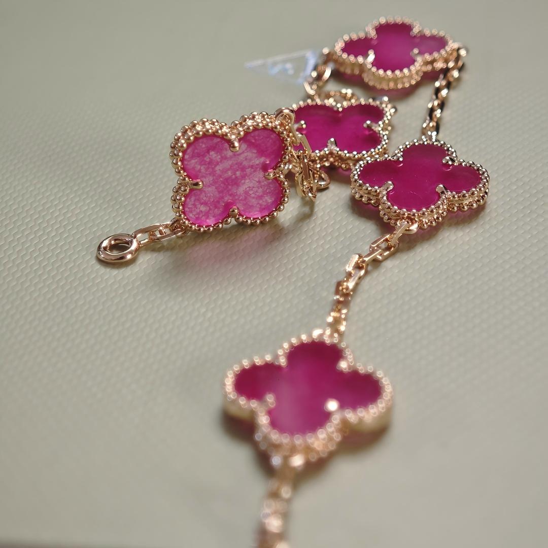 [⭐Aura]NEW CLOVER 5 MOTIFS PINK ENAMEL BRACELET
