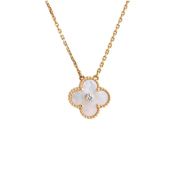 [⭐Aura ]CLOVER 15MM DIAMOND WHITE FRITILLARIA NECKLACE