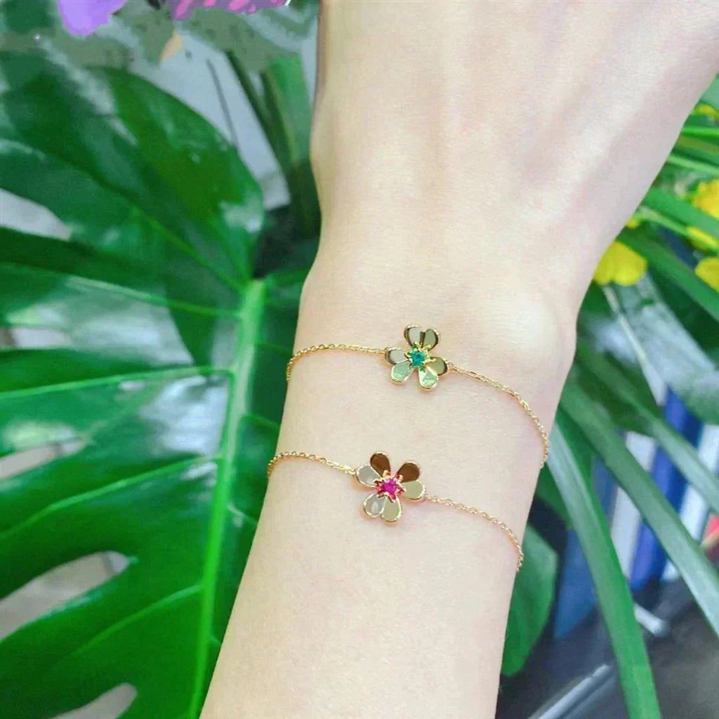 Aura FRIVOLE GOLD FLOWER PINK MALACHITE BRACELET