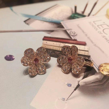 [⭐Aura ]FRIVOLE PINK GOLD FLOWER DIAMOND EARRINGS