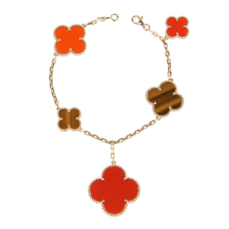 Aura CLOVER BRACELET 5 MOTIFS CARNELIAN TIGER EYE