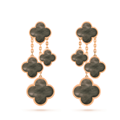 [⭐Aura ]CLOVER EARRINGS DARK MOP 4 MOTIFS ROSE GOLD