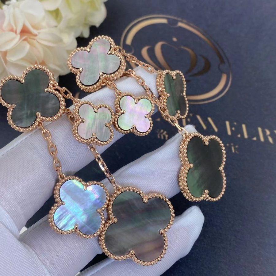 Aura CLOVER EARRINGS DARK MOP 4 MOTIFS ROSE GOLD