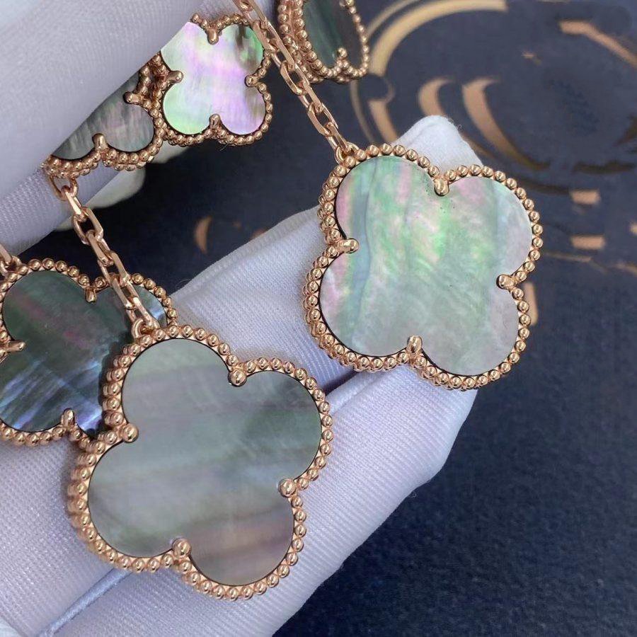 [⭐Aura ]CLOVER EARRINGS DARK MOP 4 MOTIFS ROSE GOLD