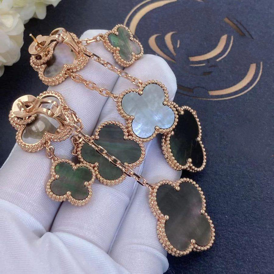 Aura CLOVER EARRINGS DARK MOP 4 MOTIFS ROSE GOLD