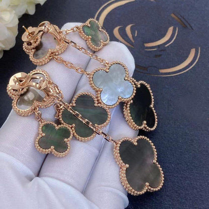[⭐Aura ]CLOVER EARRINGS DARK MOP 4 MOTIFS ROSE GOLD
