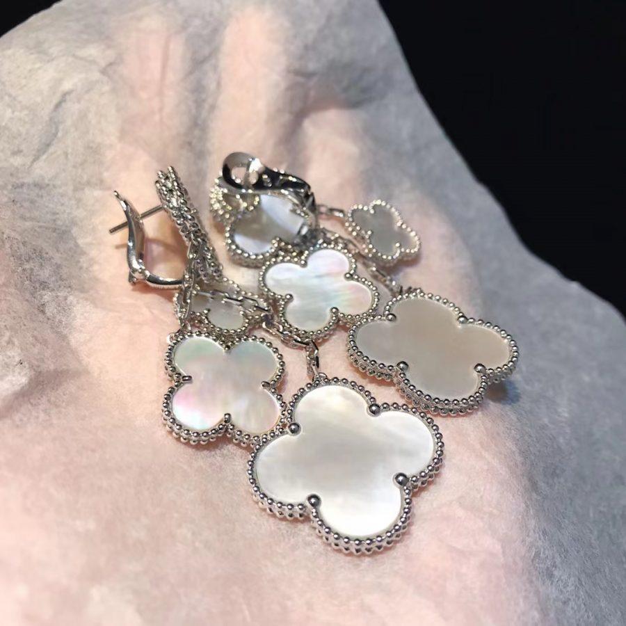 Aura CLOVER EARRINGS WHITE MOP 4 MOTIFS SILVER