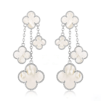 [⭐Aura ]CLOVER EARRINGS WHITE MOP 4 MOTIFS SILVER