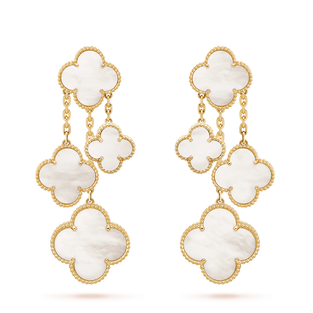 Aura CLOVER EARRINGS WHITE MOP 4 MOTIFS GOLD