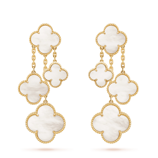 [⭐Aura ]CLOVER EARRINGS WHITE MOP 4 MOTIFS GOLD