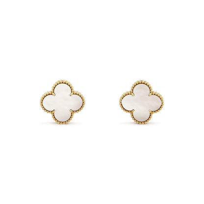 [⭐Aura ]CLOVER MEDIUM 1 MOTIFS  WHITE MOP STUD EARRINGS