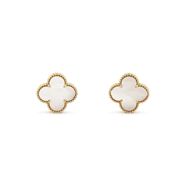 [⭐Aura ]CLOVER MEDIUM 1 MOTIFS  WHITE MOP STUD EARRINGS