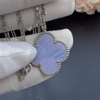 Aura CLOVER SILBER CHALCEDON GROSSE KLEEB LATT HALSKETTE