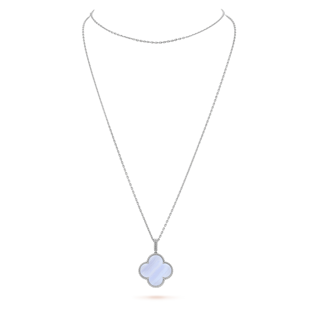 Aura CLOVER SILBER CHALCEDON GROSSE KLEEB LATT HALSKETTE