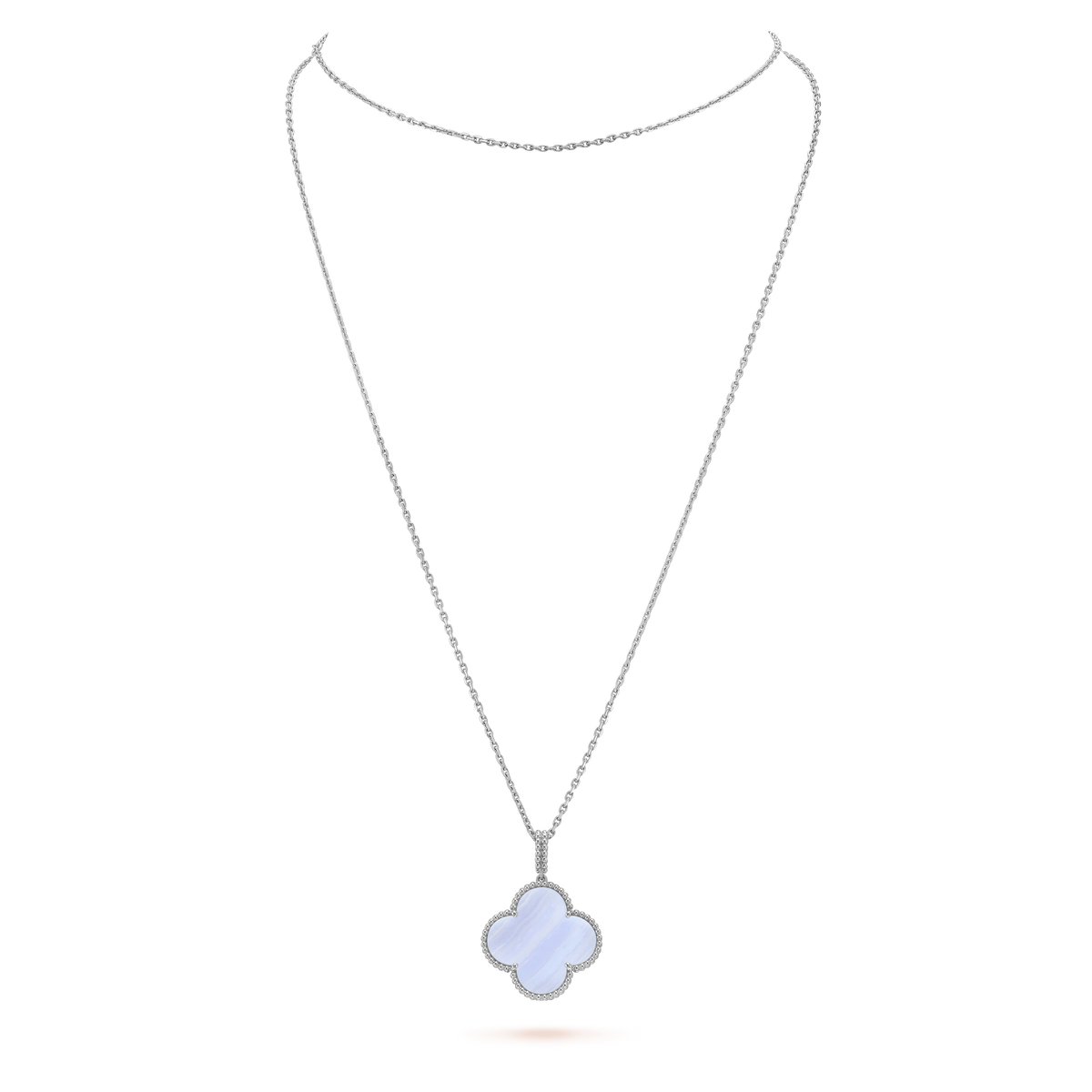 Aura CLOVER SILBER CHALCEDON GROSSE KLEEB LATT HALSKETTE