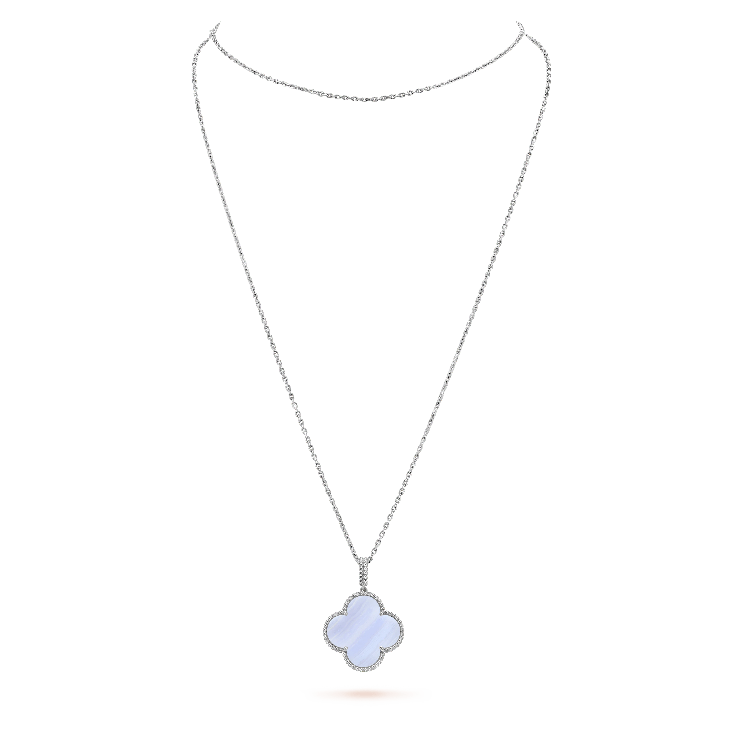Aura CLOVER SILVER CHALCEDONY BIG CLOVER NECKLACE