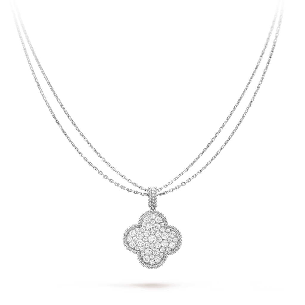 Aura CLOVER 25MM SILBER VOLL DIAMANT GROSSE KLEEB LATT KETTE