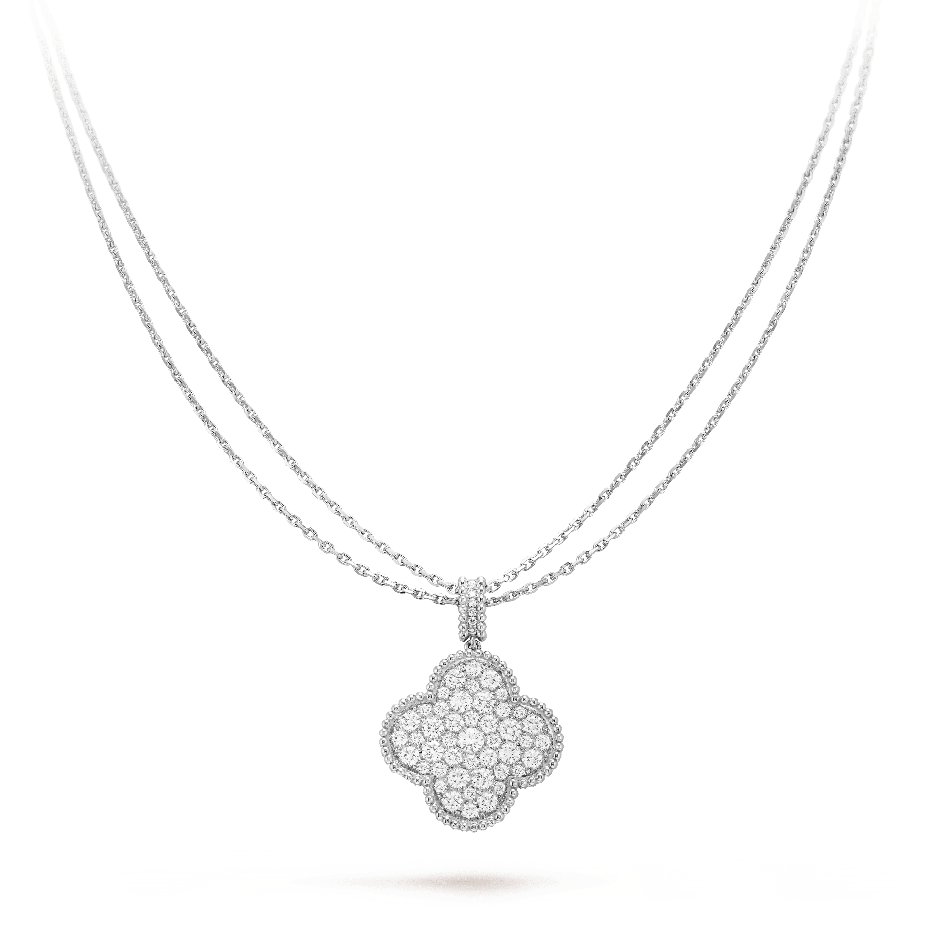 Aura CLOVER 25MM SILVER FULL DIAMOND BIG CLOVER NECKLACE