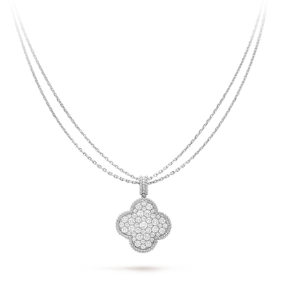 [⭐Aura ]CLOVER 25MM SILVER FULL DIAMOND BIG CLOVER NECKLACE
