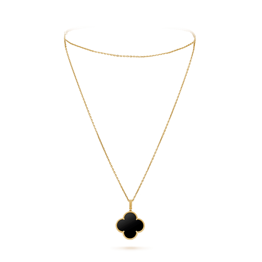 Aura CLOVER 25MM GOLD ONYX BIG CLOVER NECKLACE