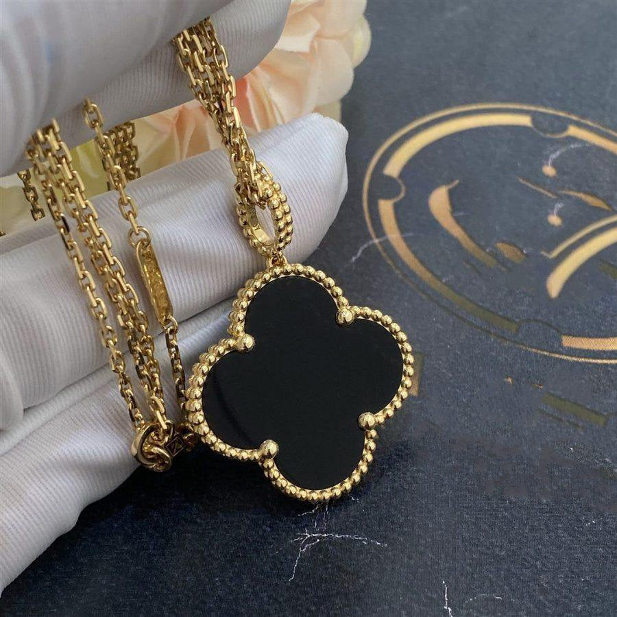 Aura CLOVER 25MM GOLD ONYX GROSSES KLEEB LATTCOLLIER