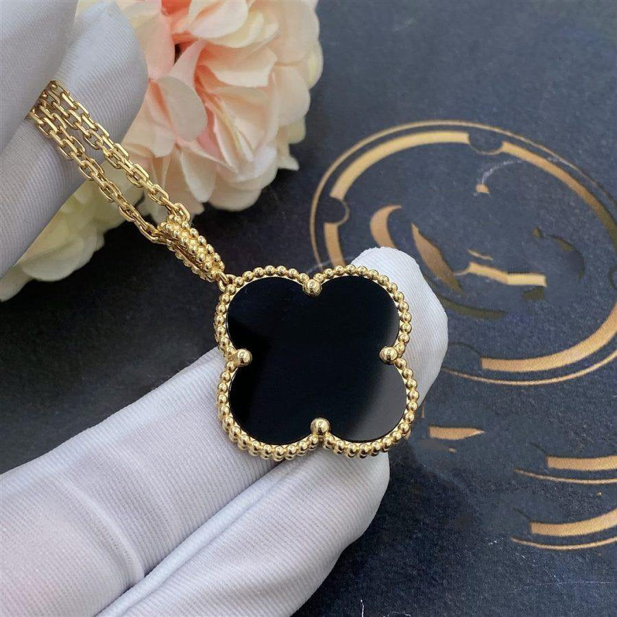 [⭐Aura ]CLOVER 25MM GOLD ONYX BIG CLOVER NECKLACE