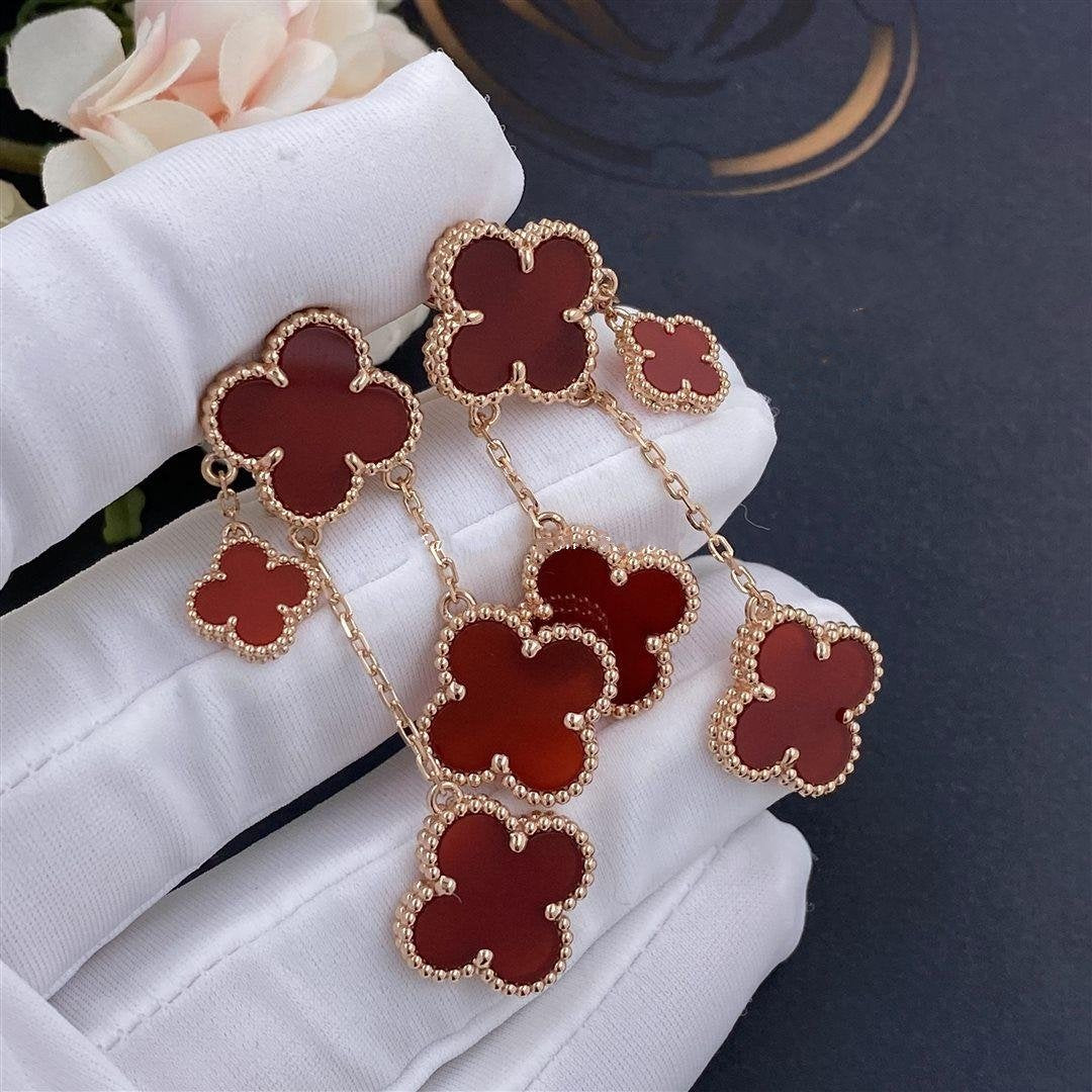 Aura CLOVER EARRINGS CARNELIAN 4 MOTIFS PINK GOLD