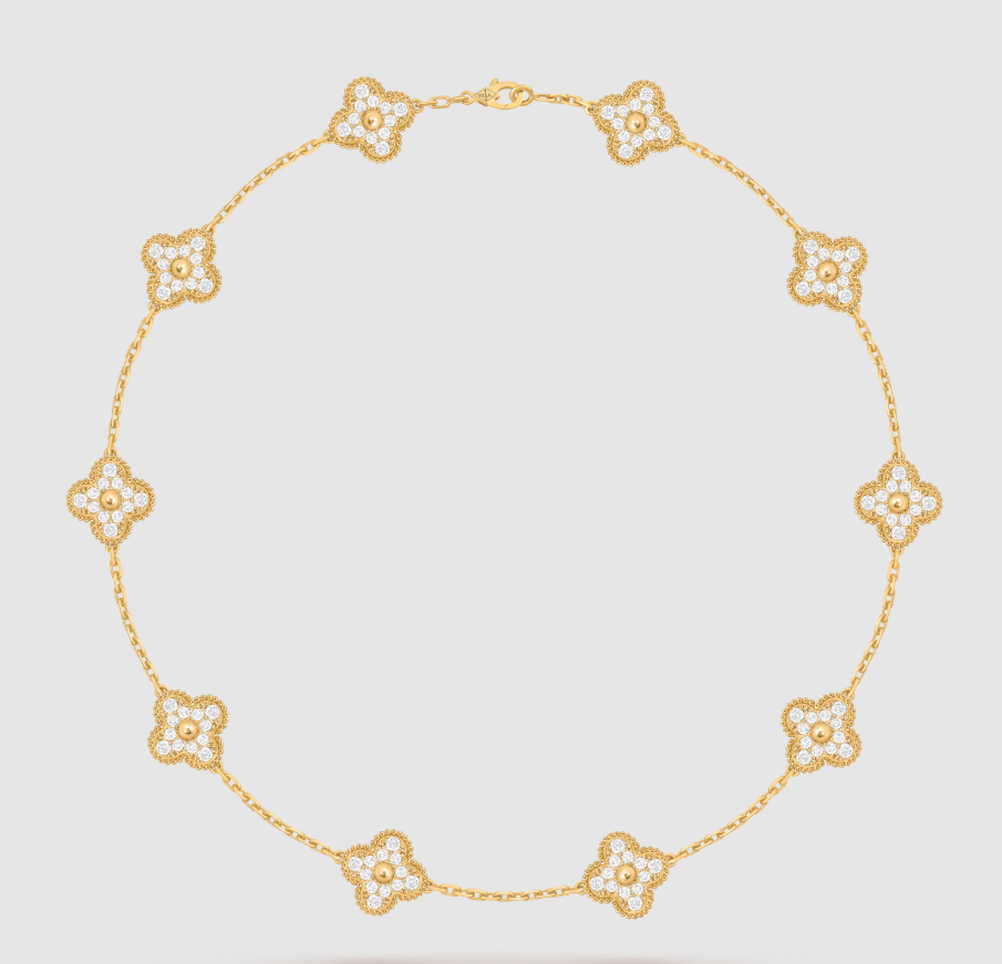 [Aura ]CLOVER 10 MOTIFS FULL DIAMOND NECKLACE