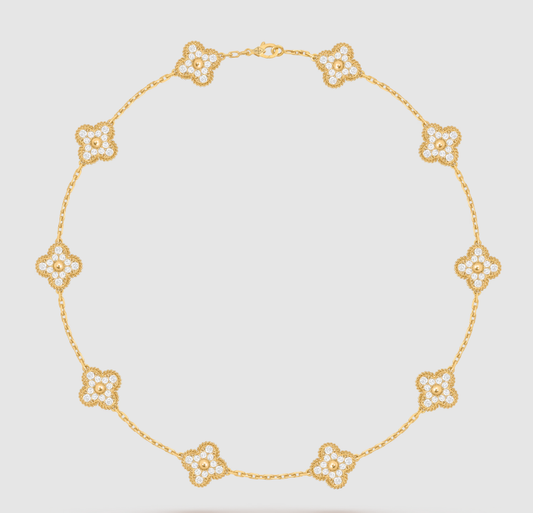 [⭐Aura ]CLOVER 10 MOTIFS FULL DIAMOND NECKLACE