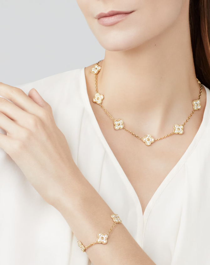 [Aura ]CLOVER 10 MOTIFS FULL DIAMOND NECKLACE