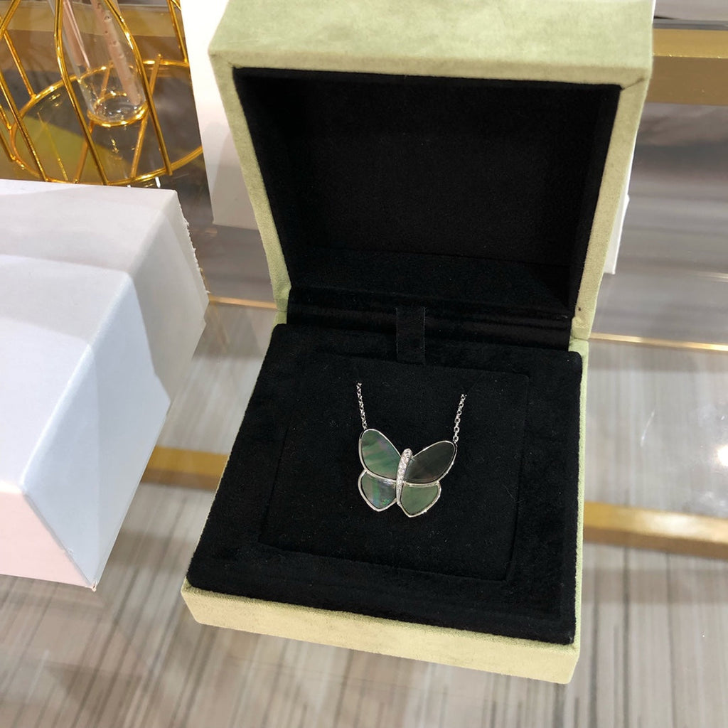 Aura GROSSER SCHMETTERLING SILBER ANHÄNGER DIAMANT HALSKETTE