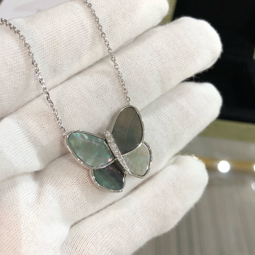 Aura GROSSER SCHMETTERLING SILBER ANHÄNGER DIAMANT HALSKETTE